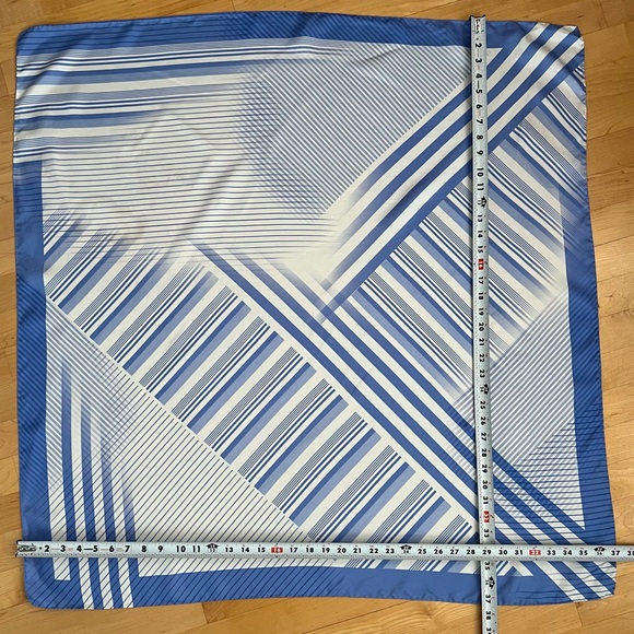 💙Blue Stripe Square Silk Neck Hair Scarf by Lafayette 148 - Picture 11 of 17
